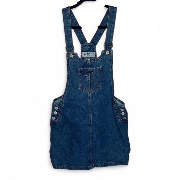 Vintage Y2K 2000s retro Blue denim overalls dress with adjustable straps - Picture 5 of 7
